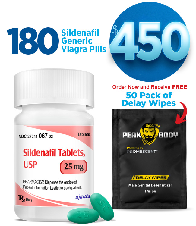 180 Sildenafil with Free 50 Delay Wipes
