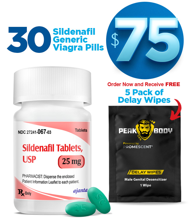 30 Sildenafil with Free 5 Delay Wipes