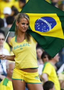 Brazil fan poses before the Group F World Cup 2006 soccer match between Brazil and Croatia in Berlin