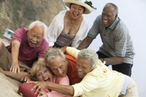 group of mid age friends playing football