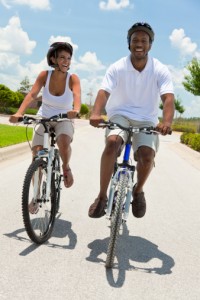 Couple riding bicycles