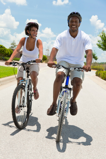 Couple riding bicycles