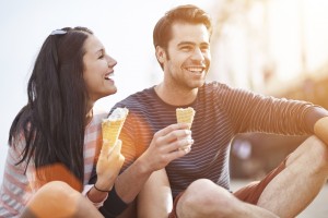 couple eating ice cream cones