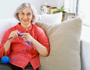 mature woman knitting