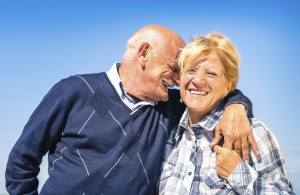 happy senior couple, hugging