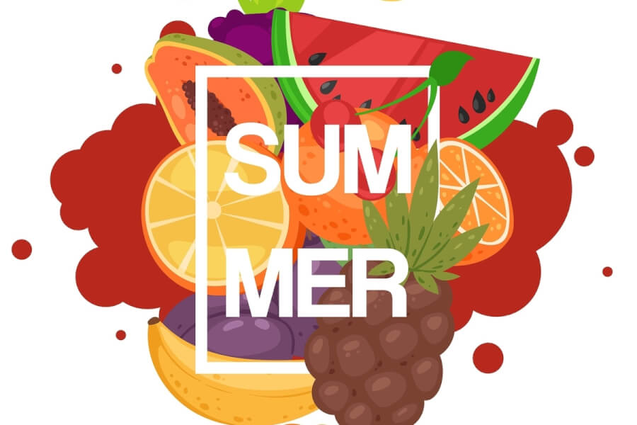 Graphic images of fruits.