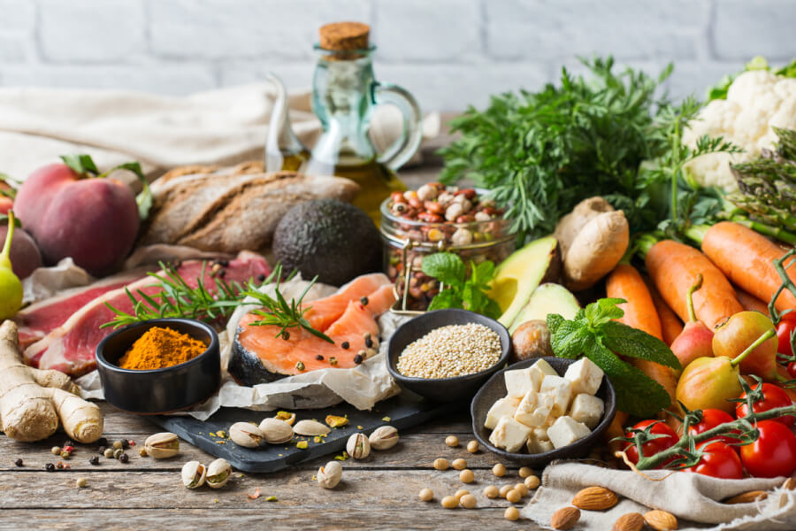 Fresh vegetables on a tabletop.