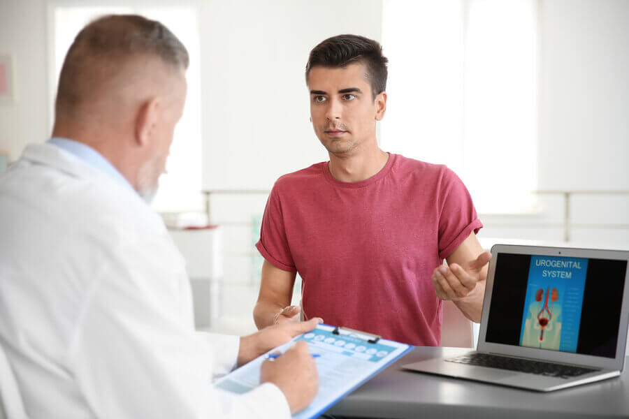 Male patient seeing information from a medical doctor.