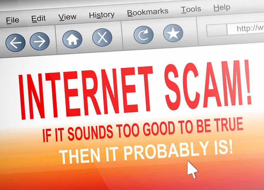 Internet scam displayed on a computer screen.