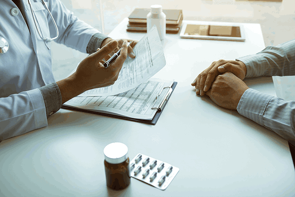 Doctor reviewing paperwork with a patient Doctor reviewing paperwork with a patient