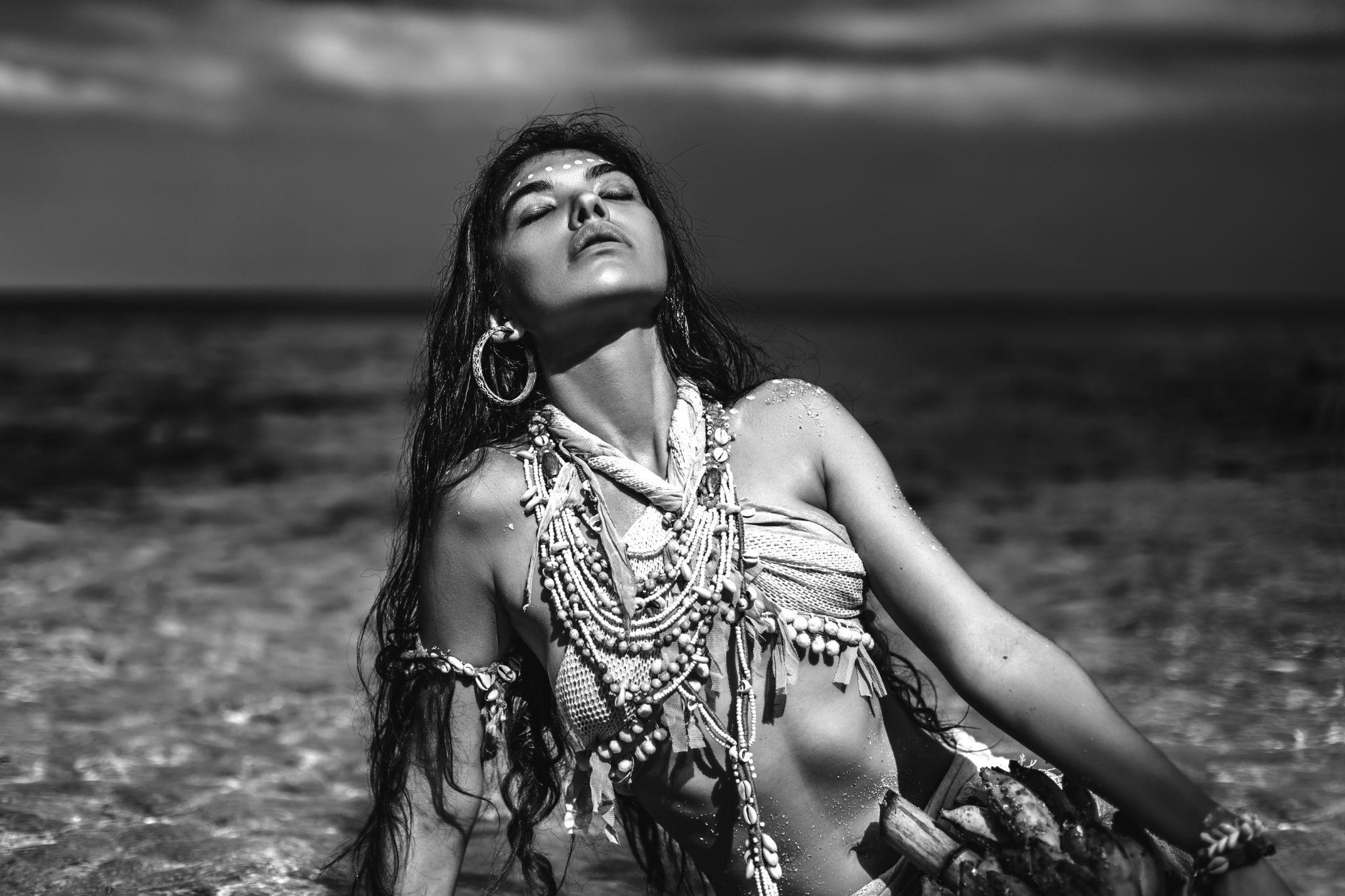 black and white photo of native woman