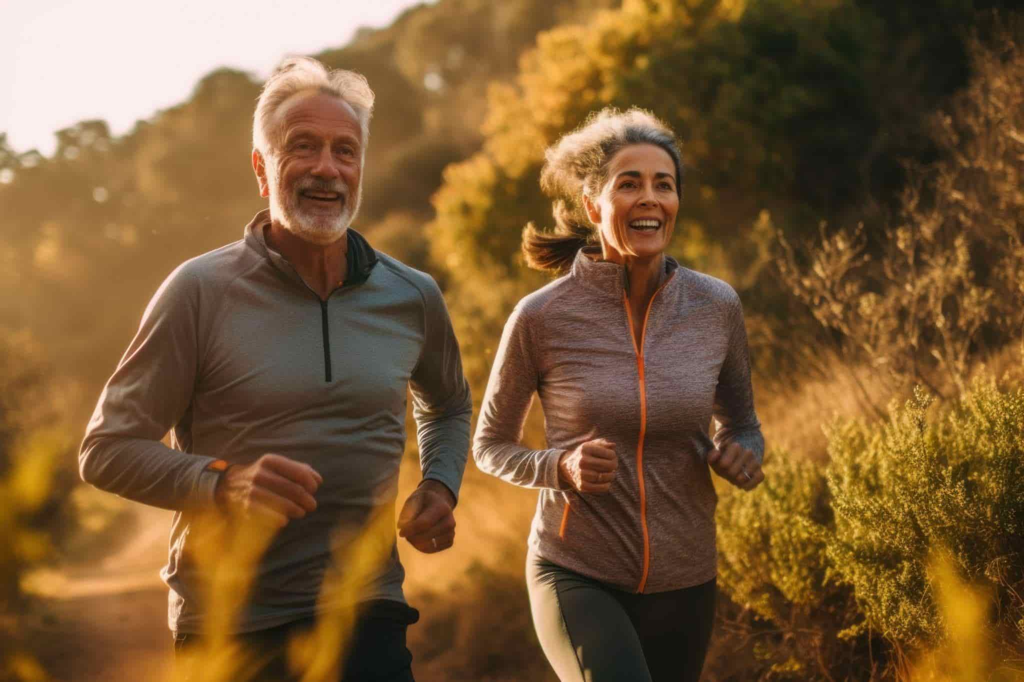 middle-aged couple jogging