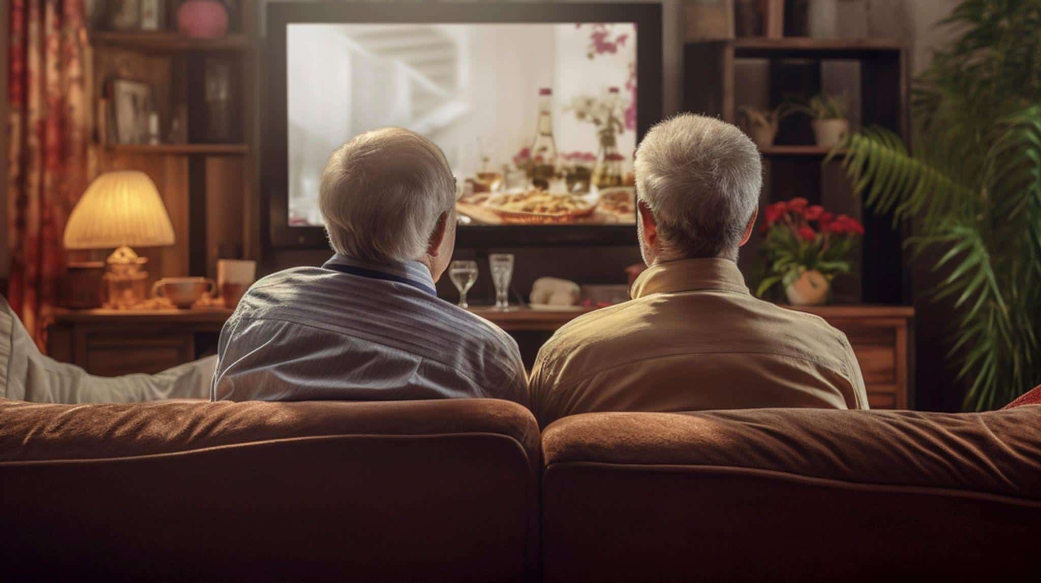 elderly couple watching tv