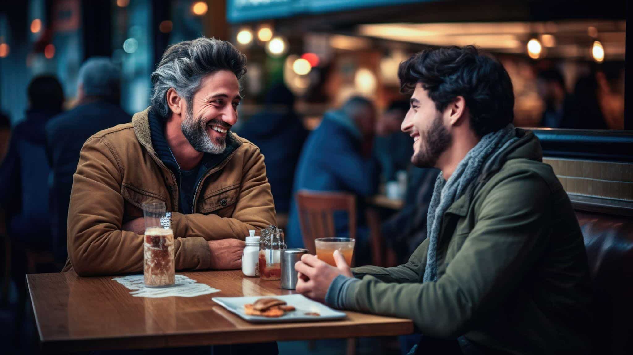 two men having a drink at a bar