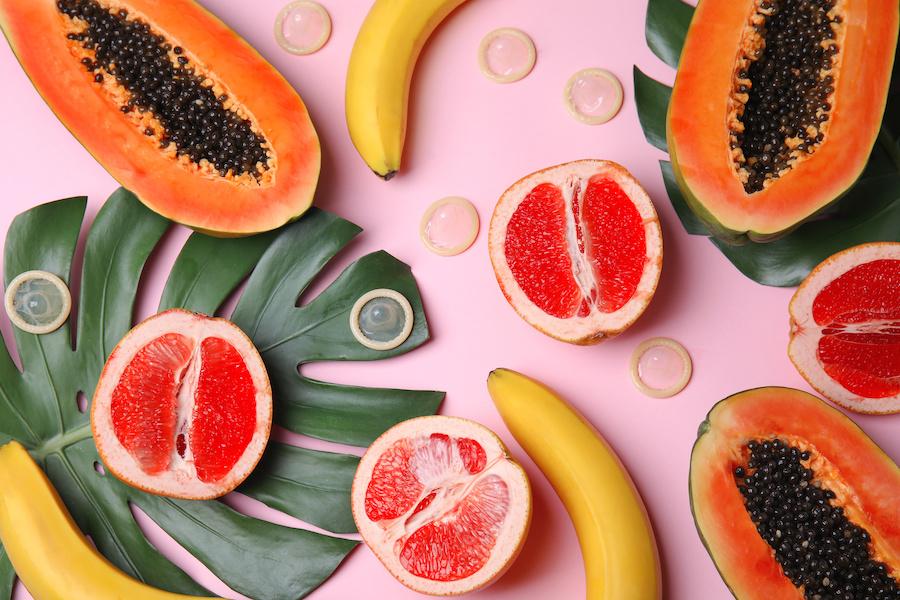 grapefruit and papaya in halves