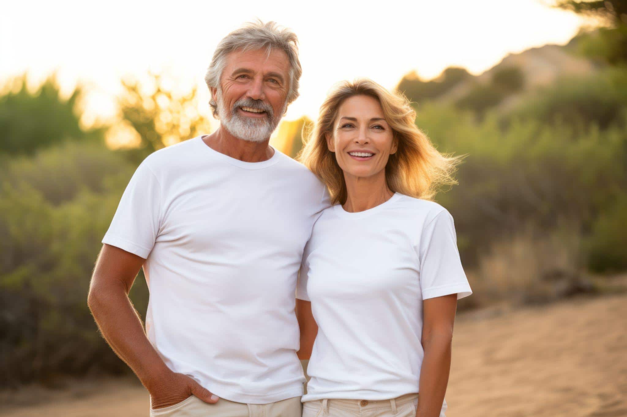middle-aged couple outdoors considering semenax