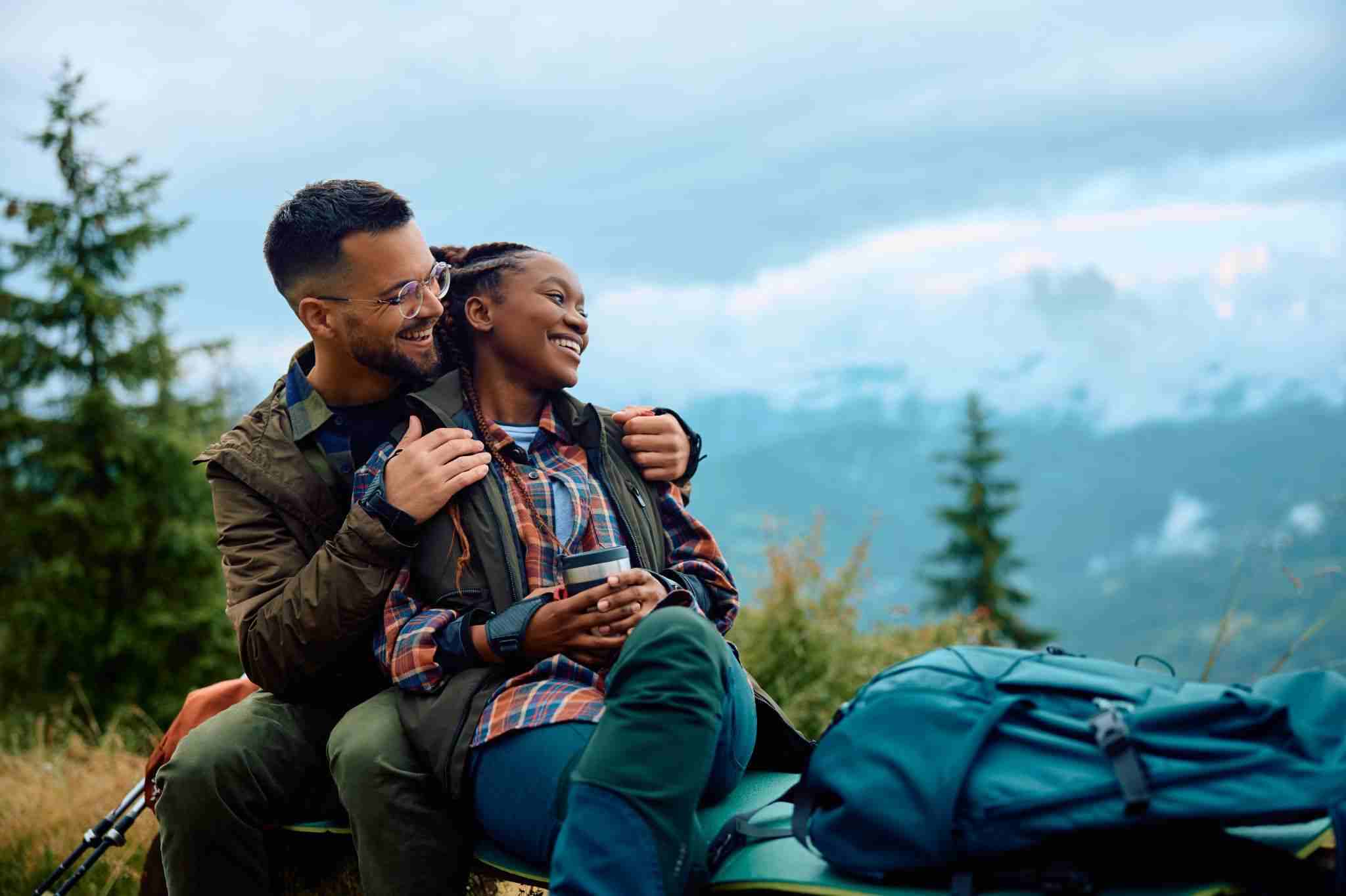 happy young couple camping