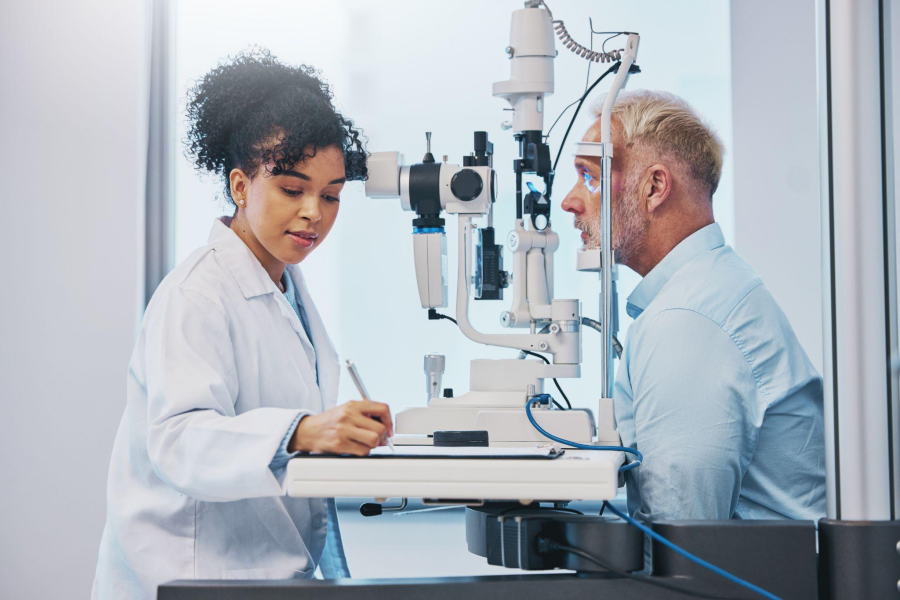 man taking an eye test at the doctor's office