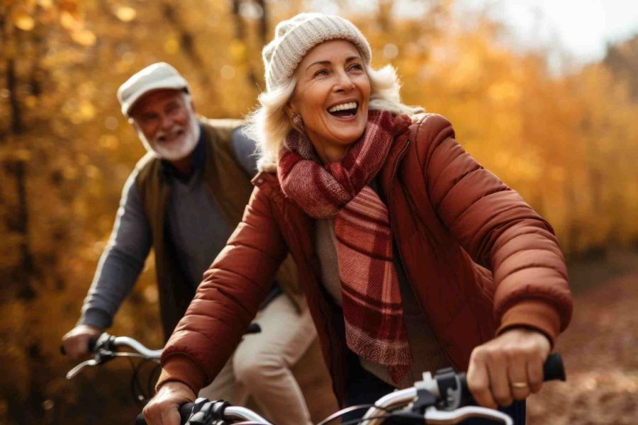 older couple riding bikes