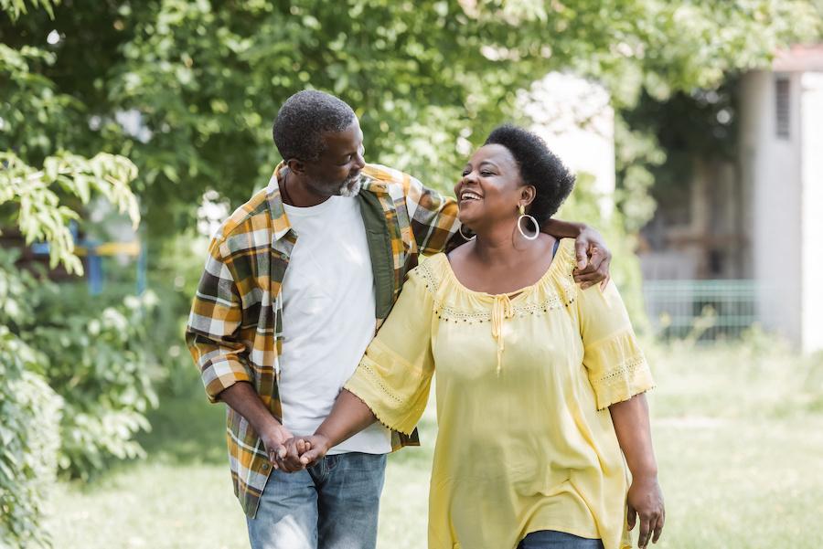 middle-aged couple taking a walk