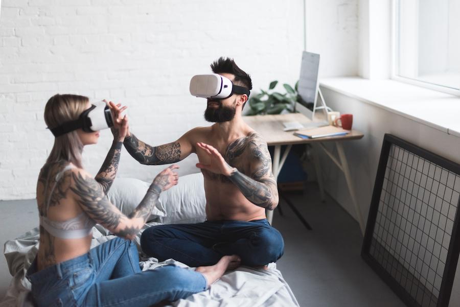couple wearing VR headsets