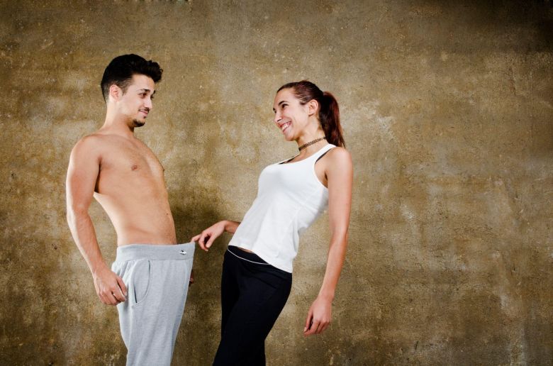 flirty couple checking penis size