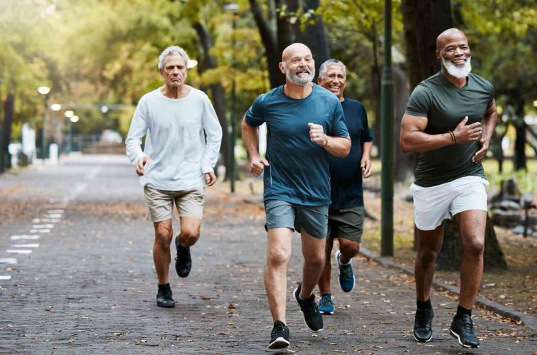 middle-aged men jogging