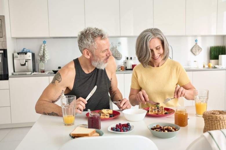 senior couple having breakfast together