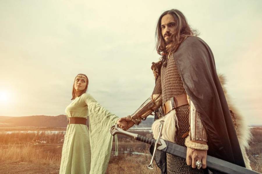 soldier and damsel holding hands