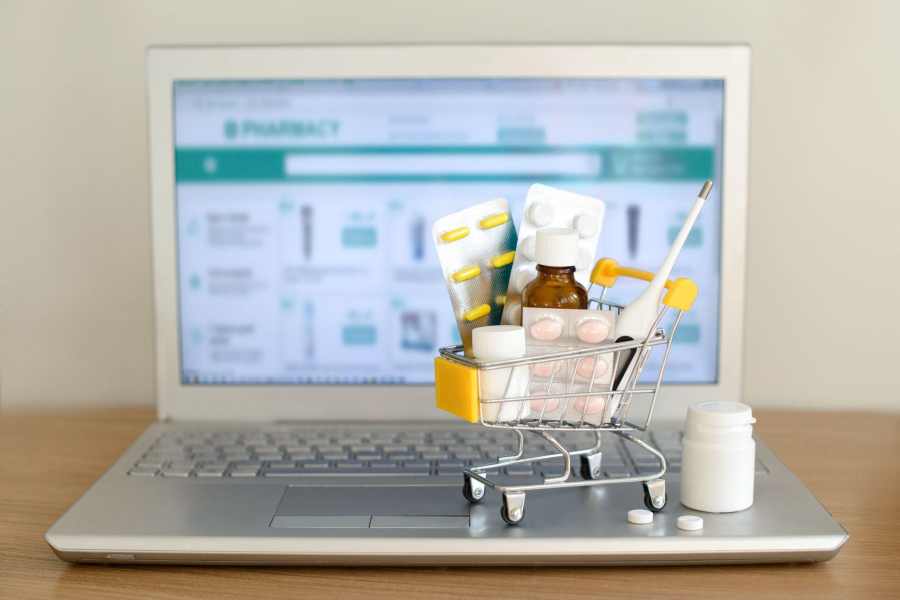 meds shopping cart on a laptop