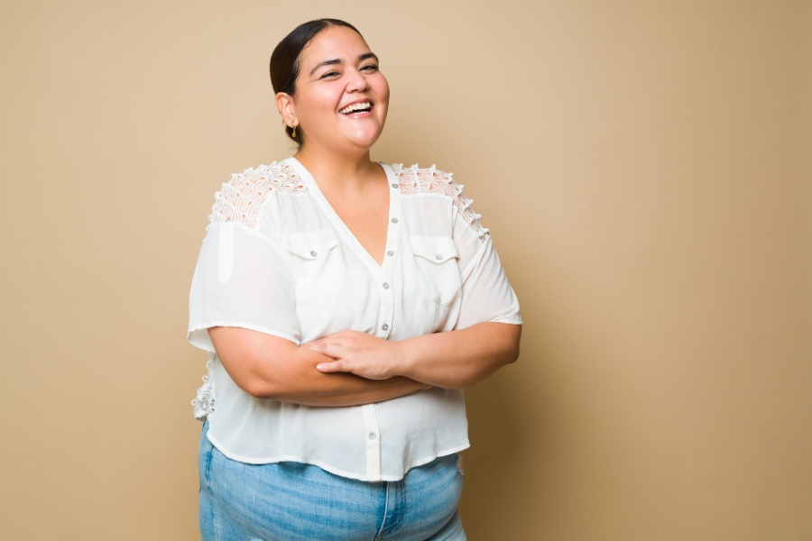 Happy Woman Smiling After Starting Wegovy Weight Loss Treatment