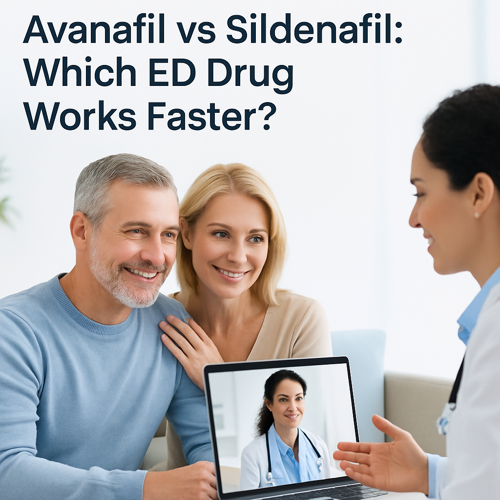 Two ED pills side by side illustrating the avanafil vs sildenafil onset time comparison.