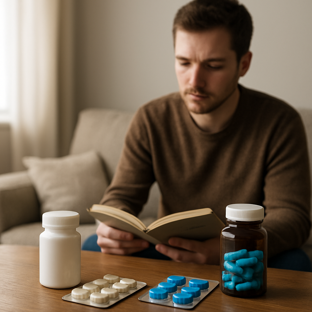 Pharmacist comparing azithromycin vs doxycycline tablets for chlamydia treatment