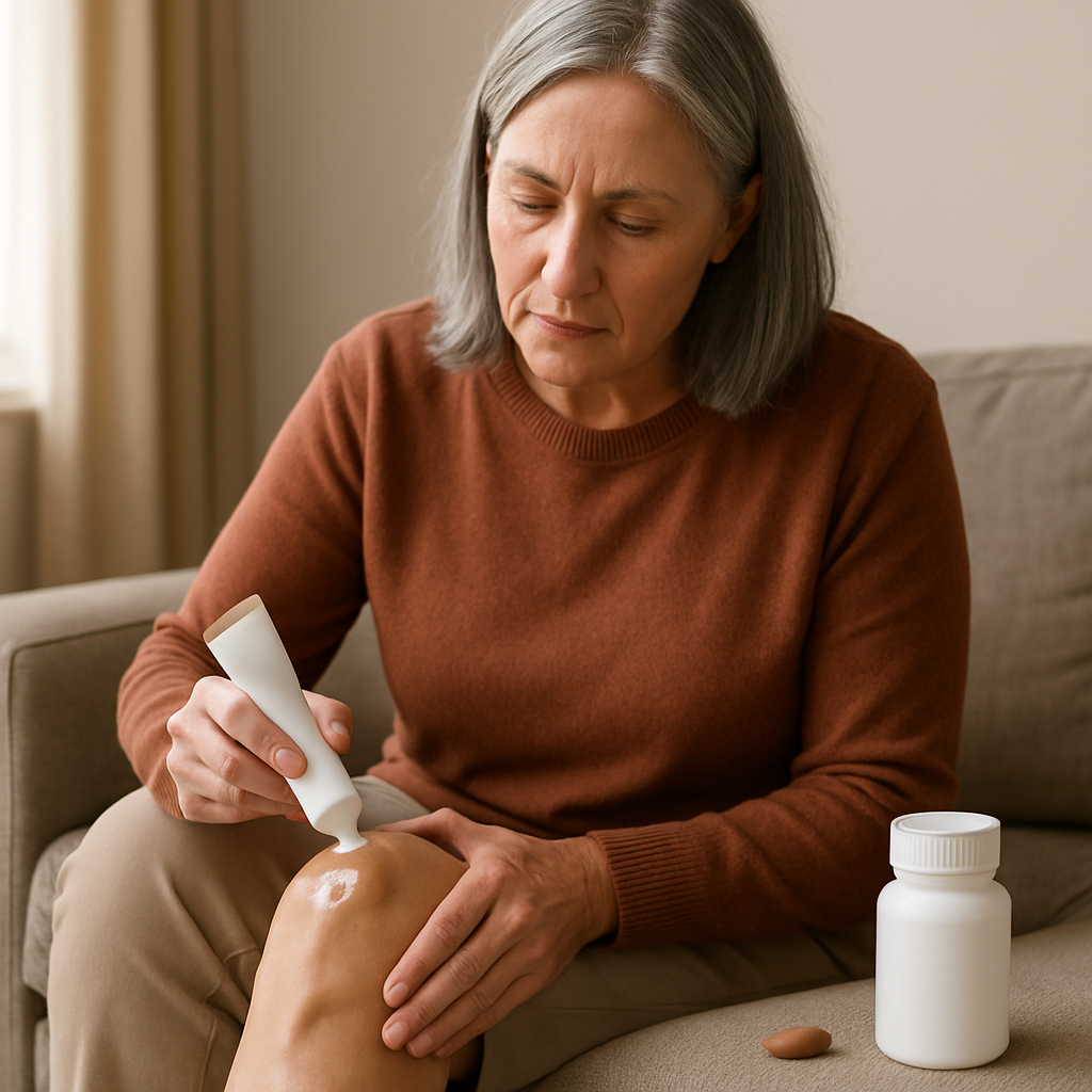 Tube of diclofenac gel next to a bottle of ibuprofen tablets illustrating the diclofenac gel vs ibuprofen comparison for joint pain.
