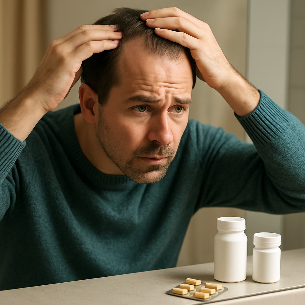Side-by-side comparison of dutasteride vs finasteride pills for male pattern hair loss treatment.