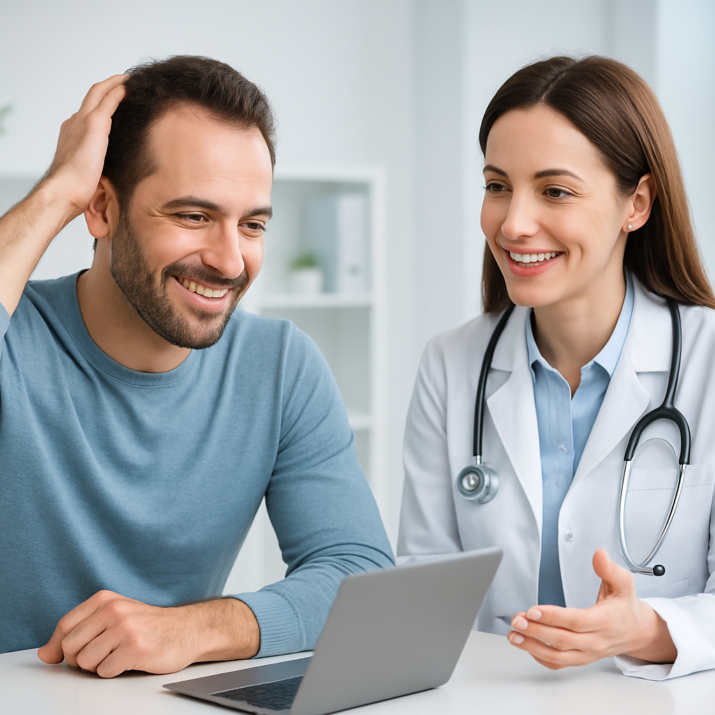 Side by side comparison of finasteride vs minoxidil hair loss treatments on a pharmacy counter.
