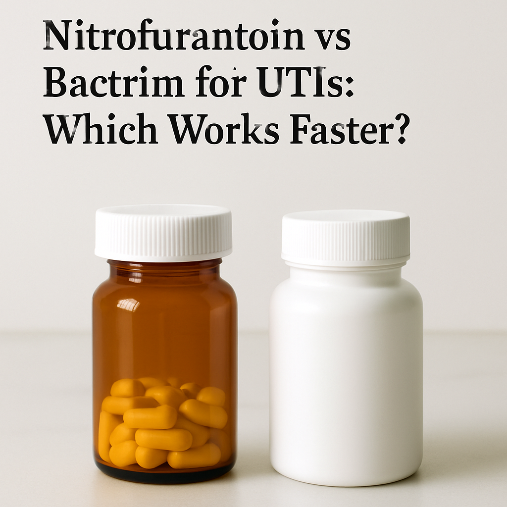 Pill bottles representing nitrofurantoin vs Bactrim treatment options for urinary tract infections.