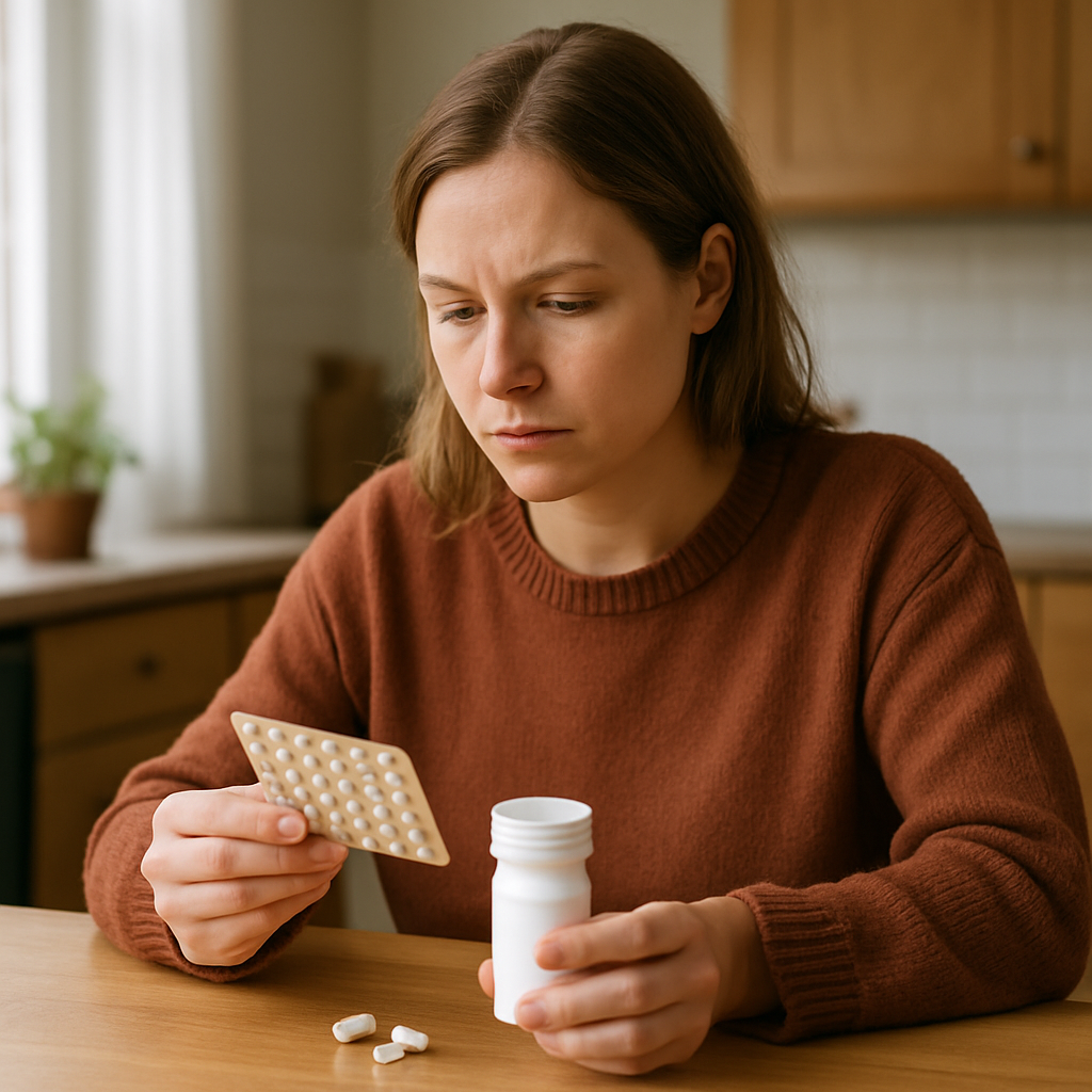 Two progestin pill bottles representing the norethindrone vs medroxyprogesterone comparison for heavy menstrual bleeding.