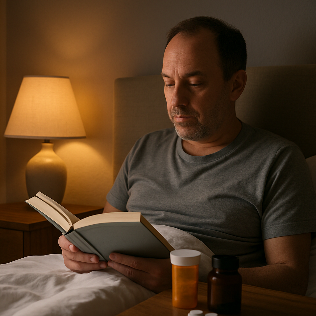 Ramelteon vs melatonin sleep aid pills shown side by side on a nightstand.