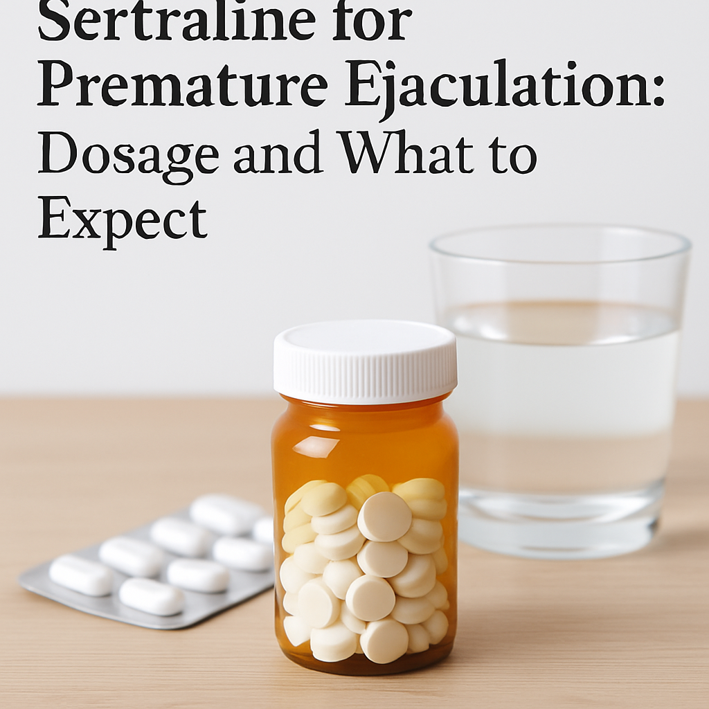 Pharmacist explaining sertraline for premature ejaculation dosage to a male patient at the counter.