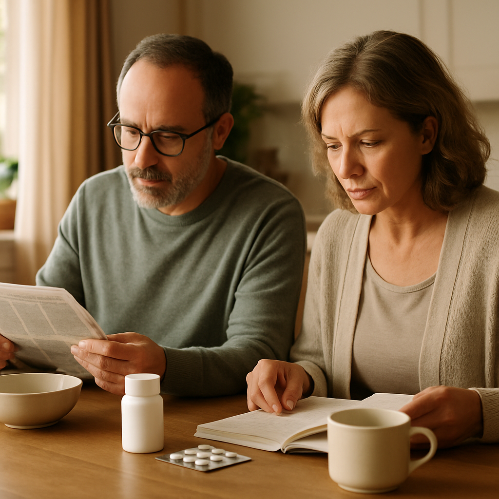 A pharmacist counseling a patient about sildenafil side effects during an ED consultation.