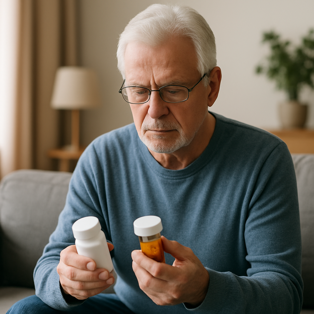 Two prescription bottles labeled for the alfuzosin vs tamsulosin comparison in BPH treatment.
