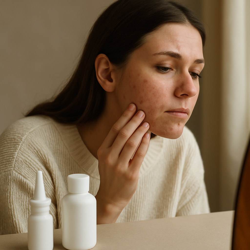 Side-by-side tubes comparing azelaic acid vs tretinoin for acne treatment on a bathroom counter.