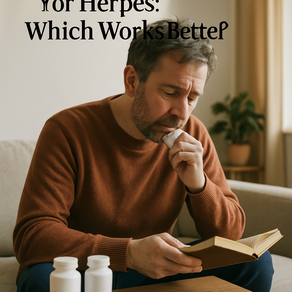 Pharmacist comparing valacyclovir vs acyclovir tablets for treating herpes outbreaks.